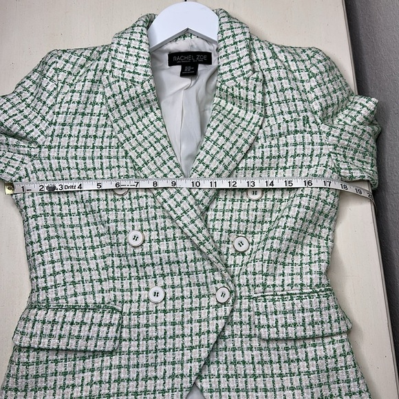 Rachel Zoe Green White Tweed Notch Collar Double Breasted Blazer Jacket Size XS - Picture 11 of 13